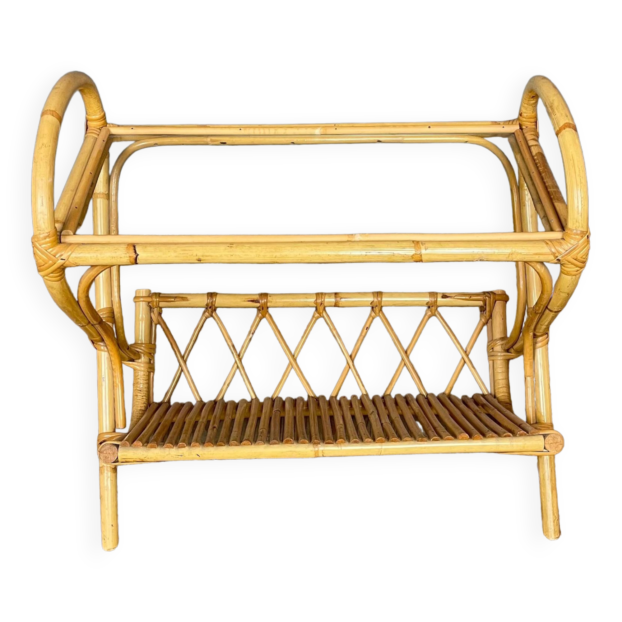Rattan and glass end table 1960s