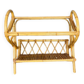 Bout de canapé rotin et verre années 1960