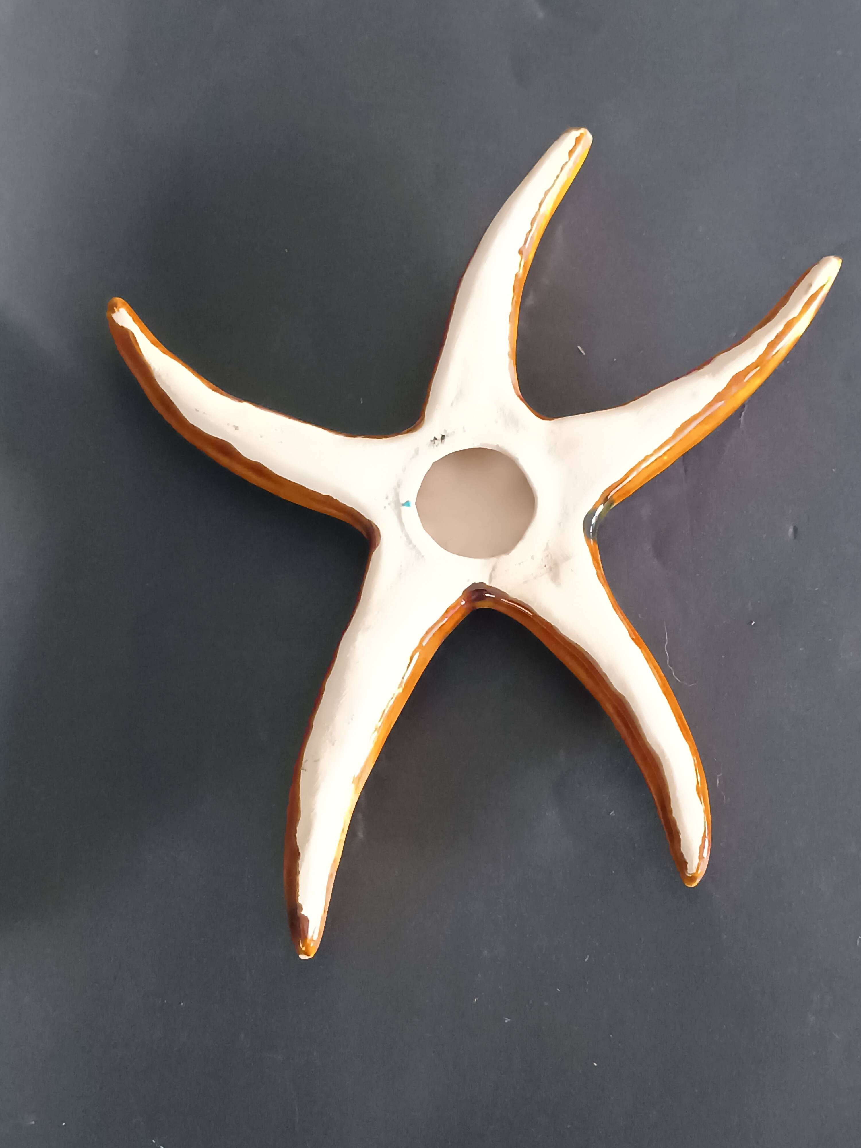 Two vintage ceramic wall pots featuring a seahorse and a starfish.