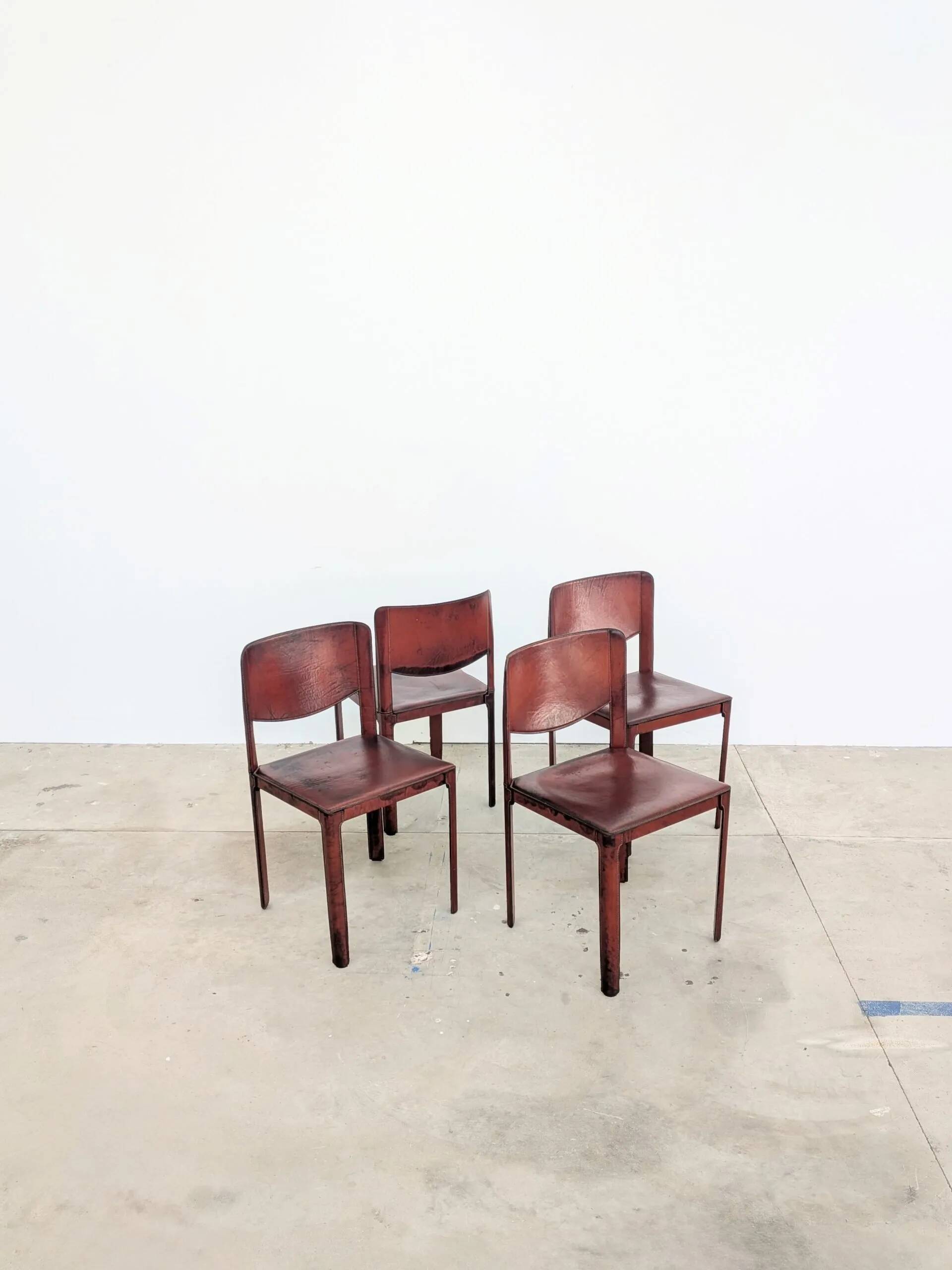 Lot de 4 chaises Matteo Grassi cuir rouge