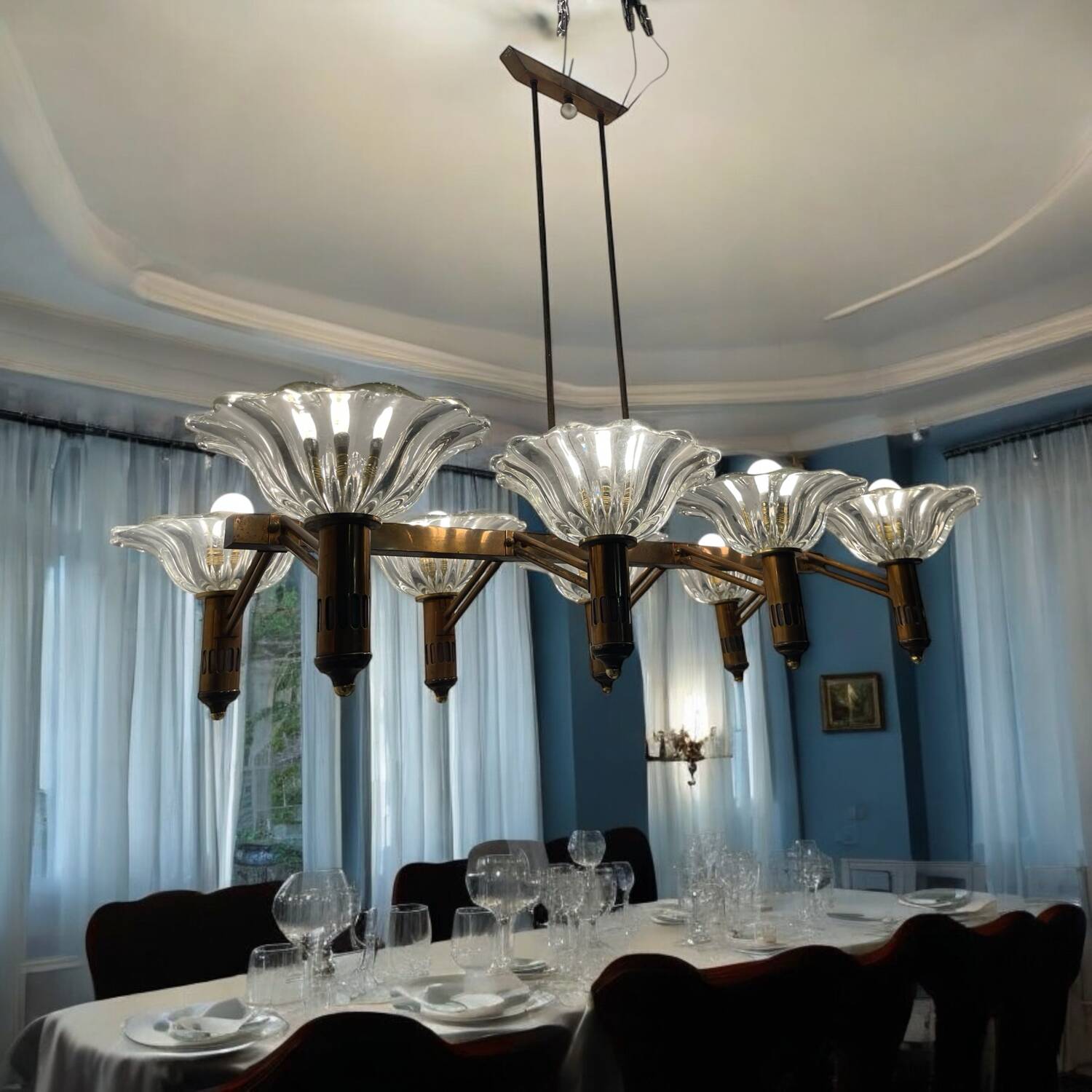 Large Rectangular Murano Glass Bronze Barovier Chandelier 1940’s