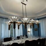 Large Rectangular Murano Glass Bronze Barovier Chandelier 1940’s