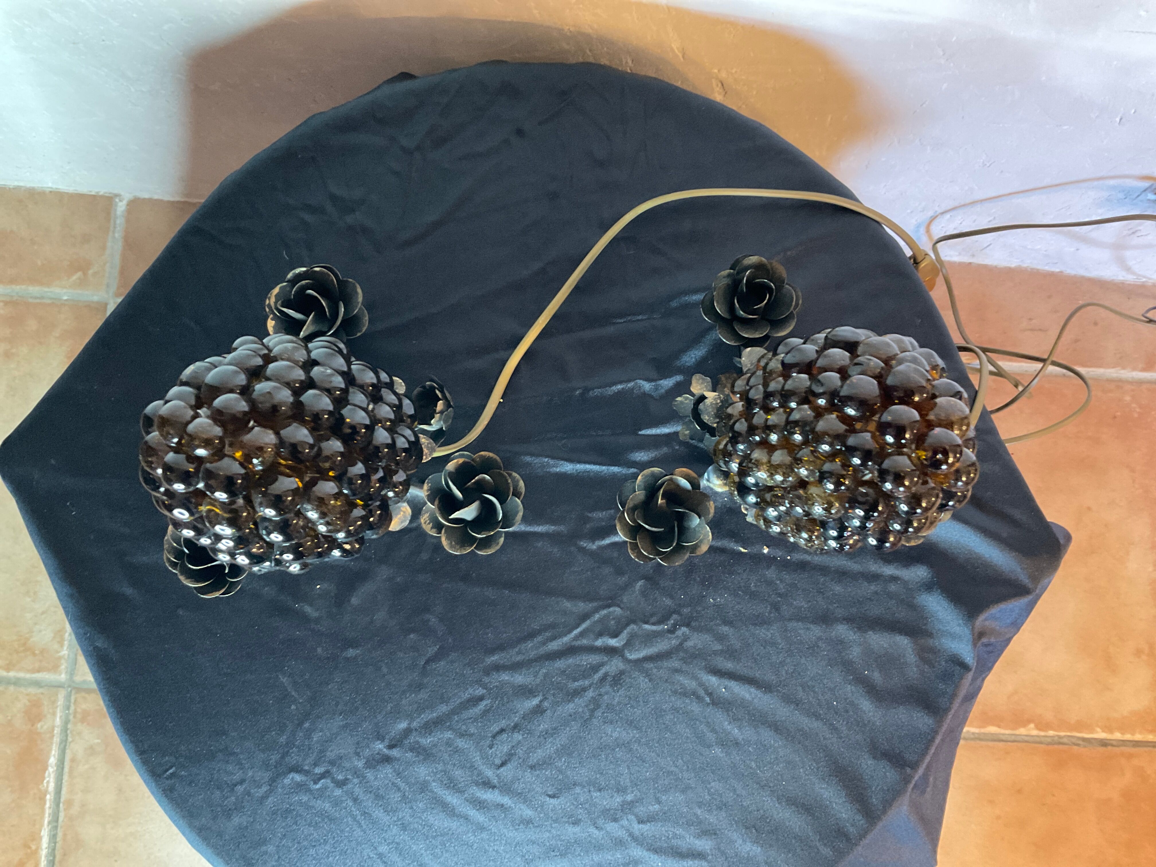 Pair of lamp night light tulip bunches of grapes glass murano