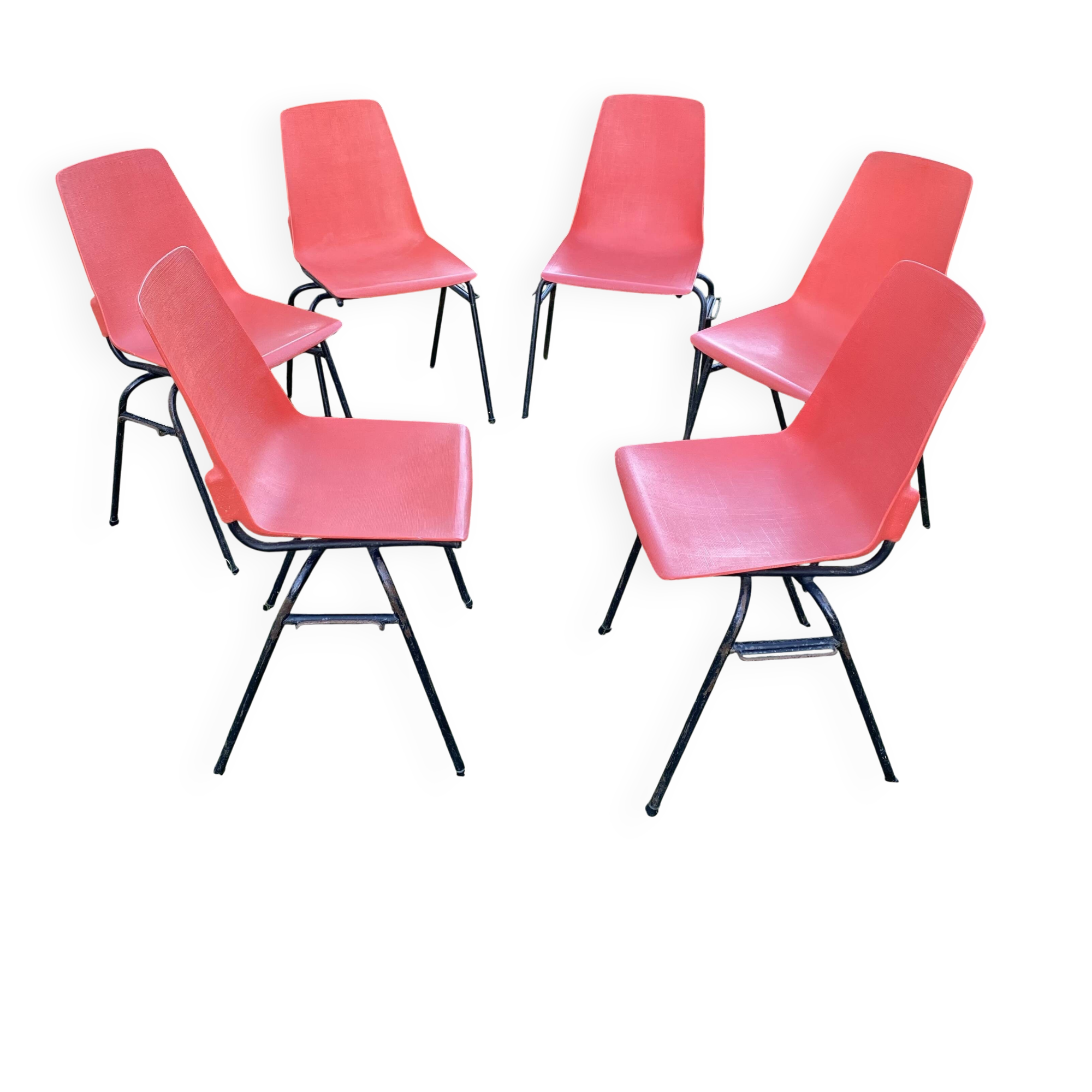 Set of 6 vintage red Fantasia chairs from the 1960s