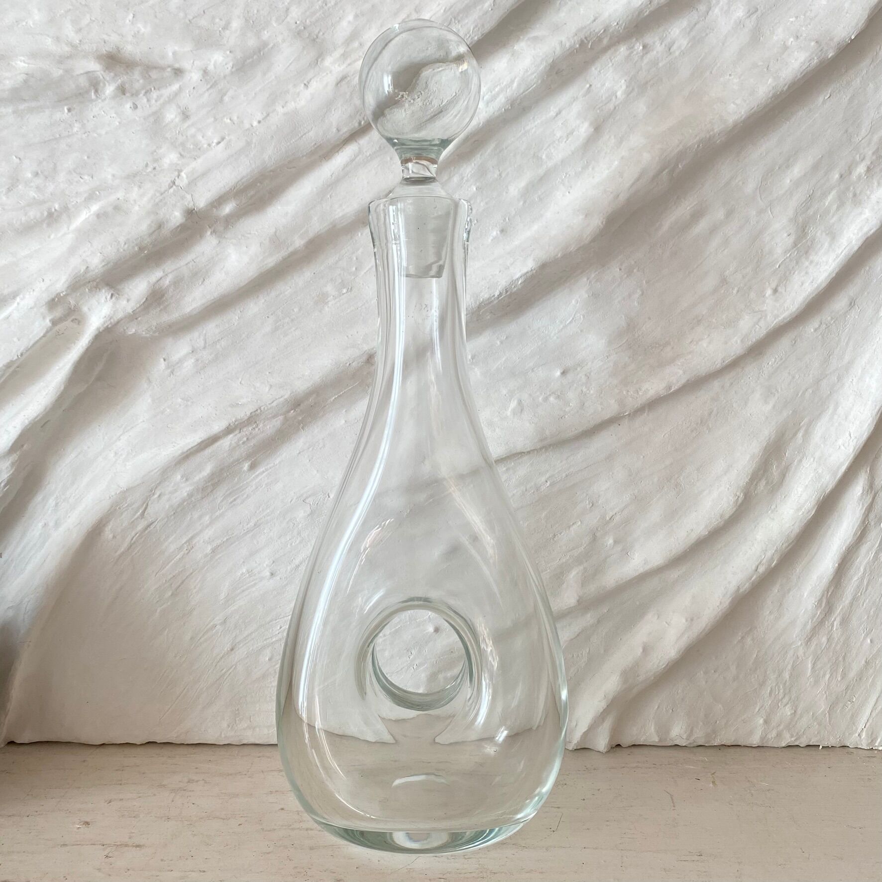 Large Dansk glass carafe, vintage Scandinavian design, ball stopper.