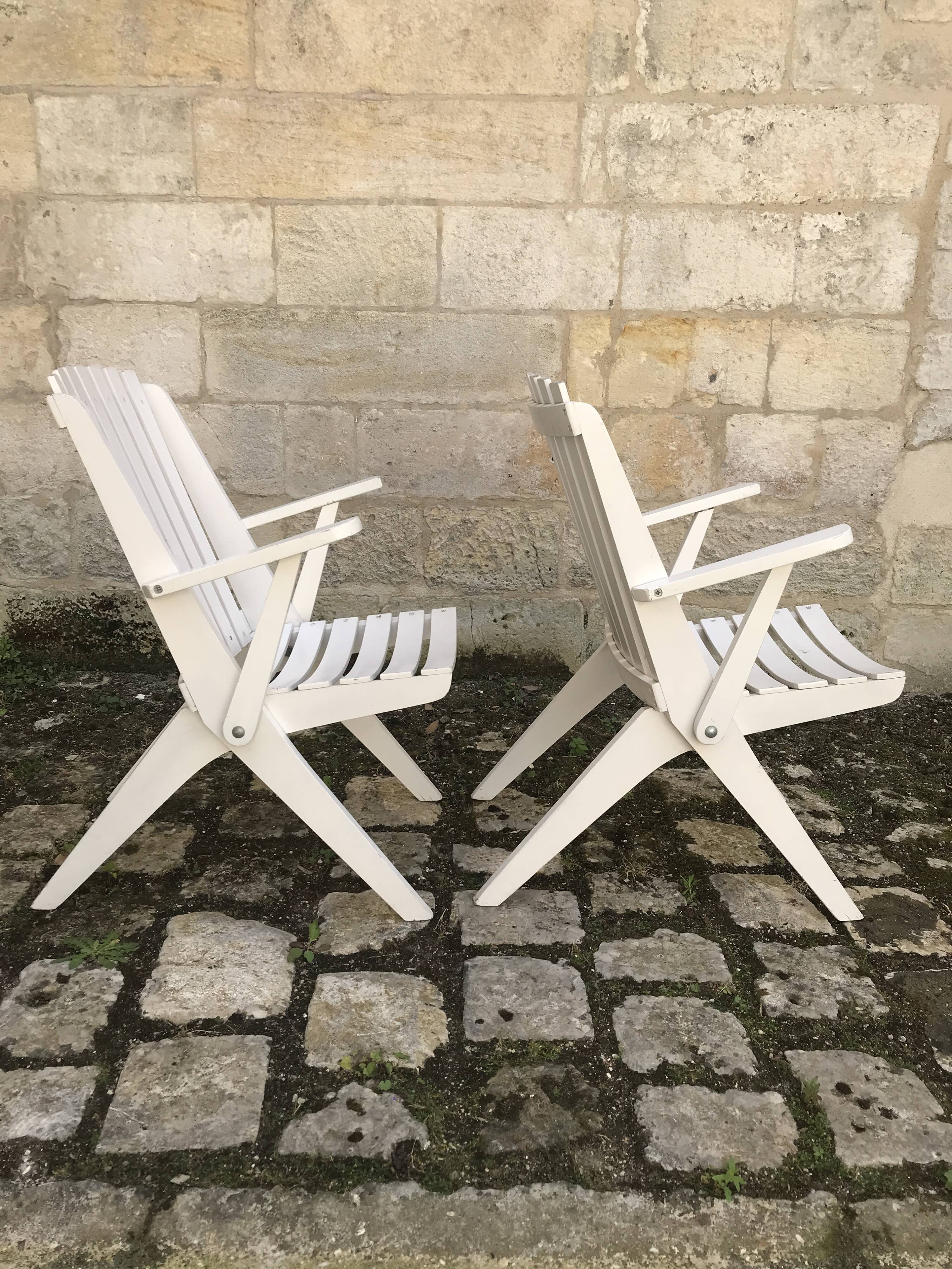 Paire de fauteuils pliables vintage « ciseaux » 1950