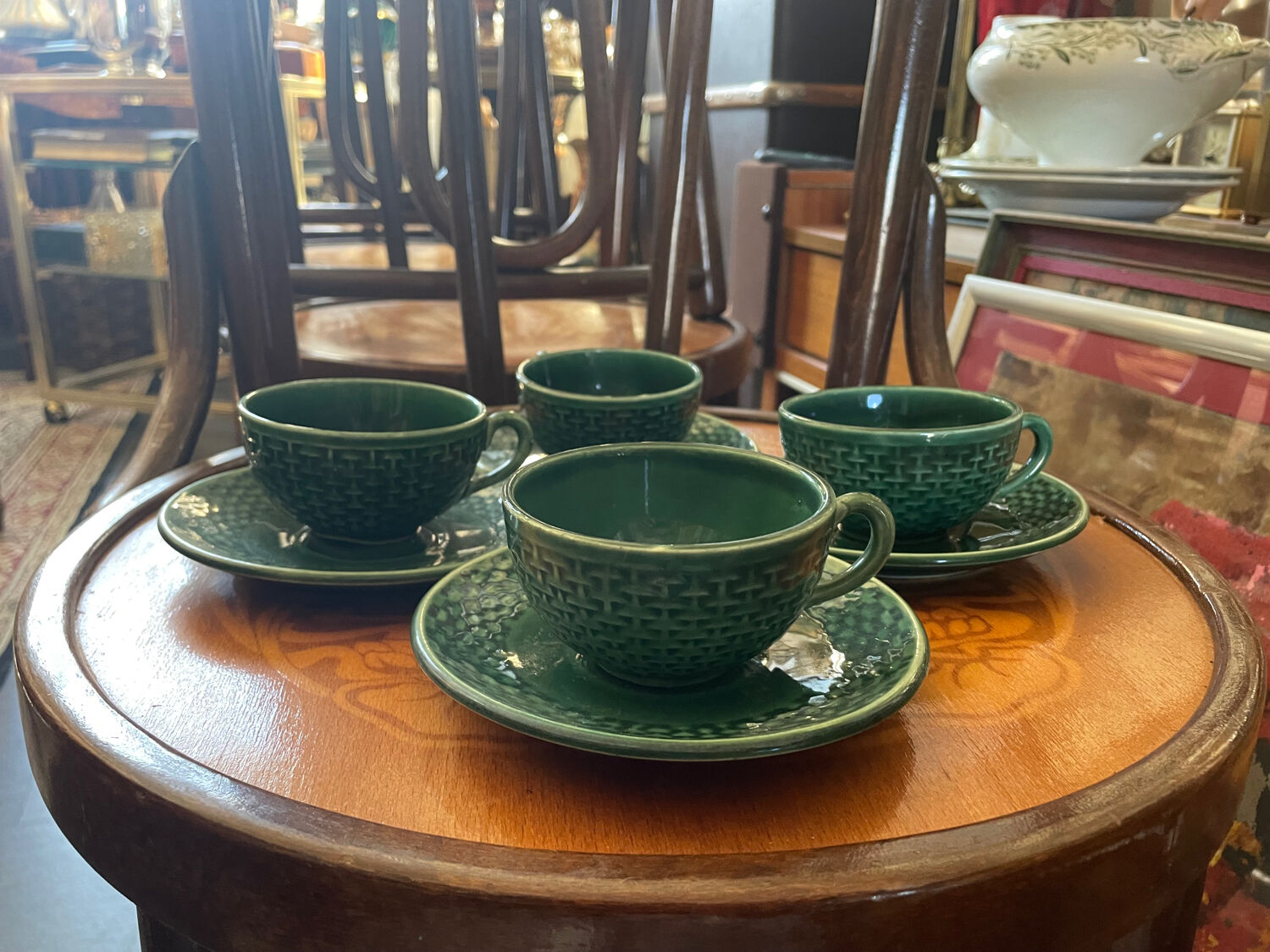 Lot 4 tasses et assiettes à café vertes céramique