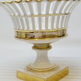 Bowl on Pedestal Openwork Basket White and Gold Porcelain Restoration E