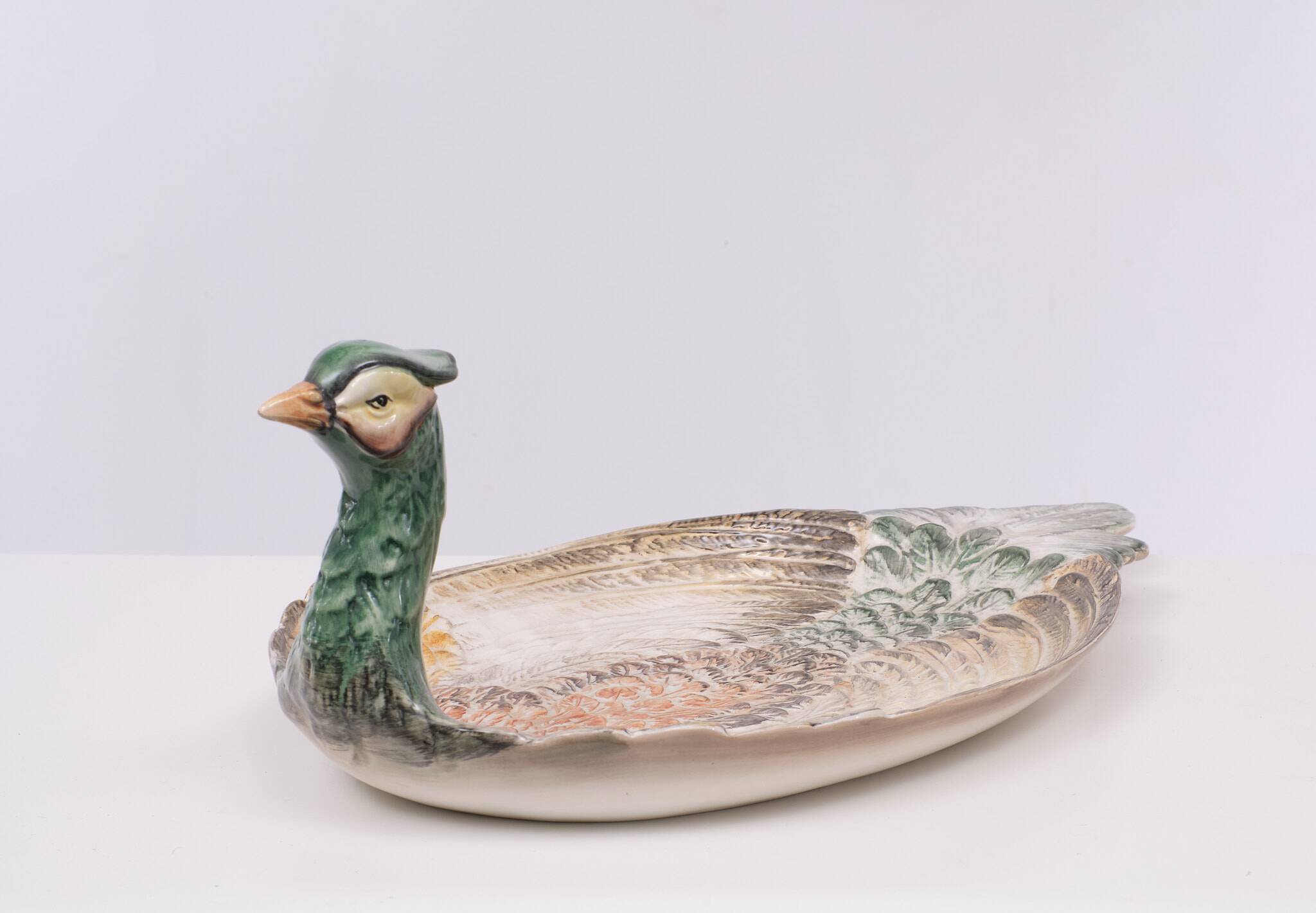 Mid century modern large Italian ceramic Peacock platter