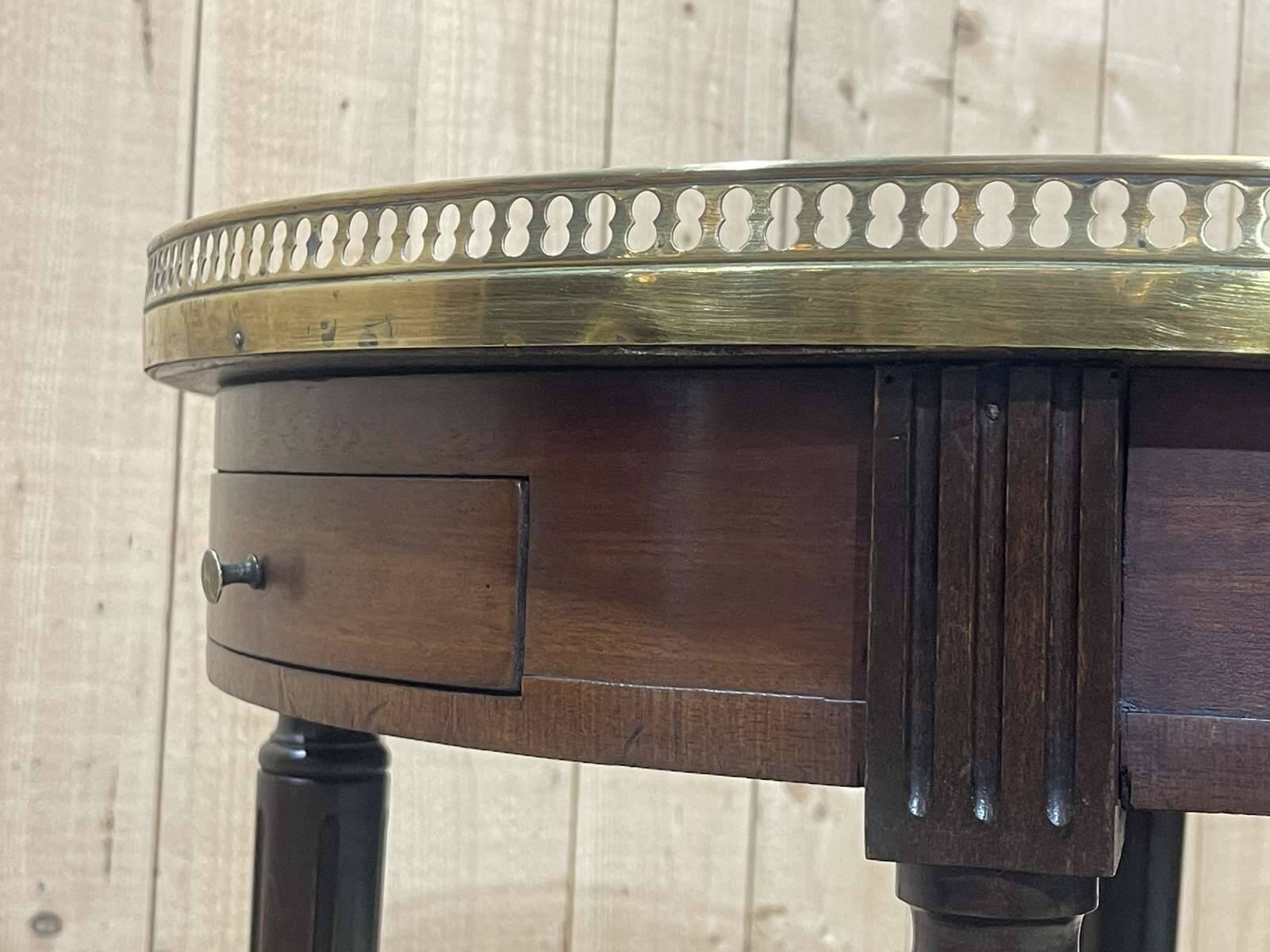 Louis XVI style mahogany bouillotte table from the 1950s with a marble top