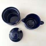 Vintage milk and sugar Wächtersbach ceramic blue and white, milk jug and sugar bowl, polka dots, 70s