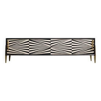 Scandinavian sideboard in birch with hand-painted op-art pattern, 1960s