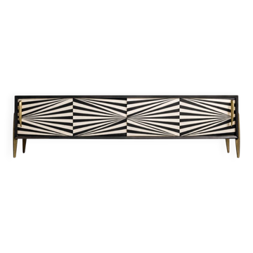 Scandinavian Sideboard in Birch with Hand-Painted Op-Art Pattern, 1960s