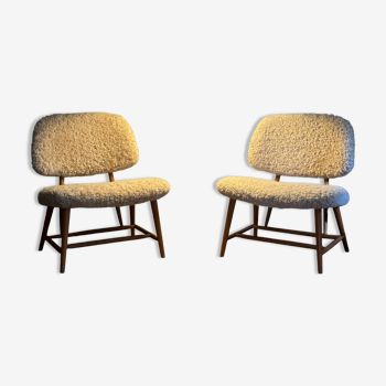 Pair of alf svensson "teve chair" 1950 sheepskin