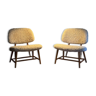 Pair of alf svensson "teve chair" 1950 sheepskin