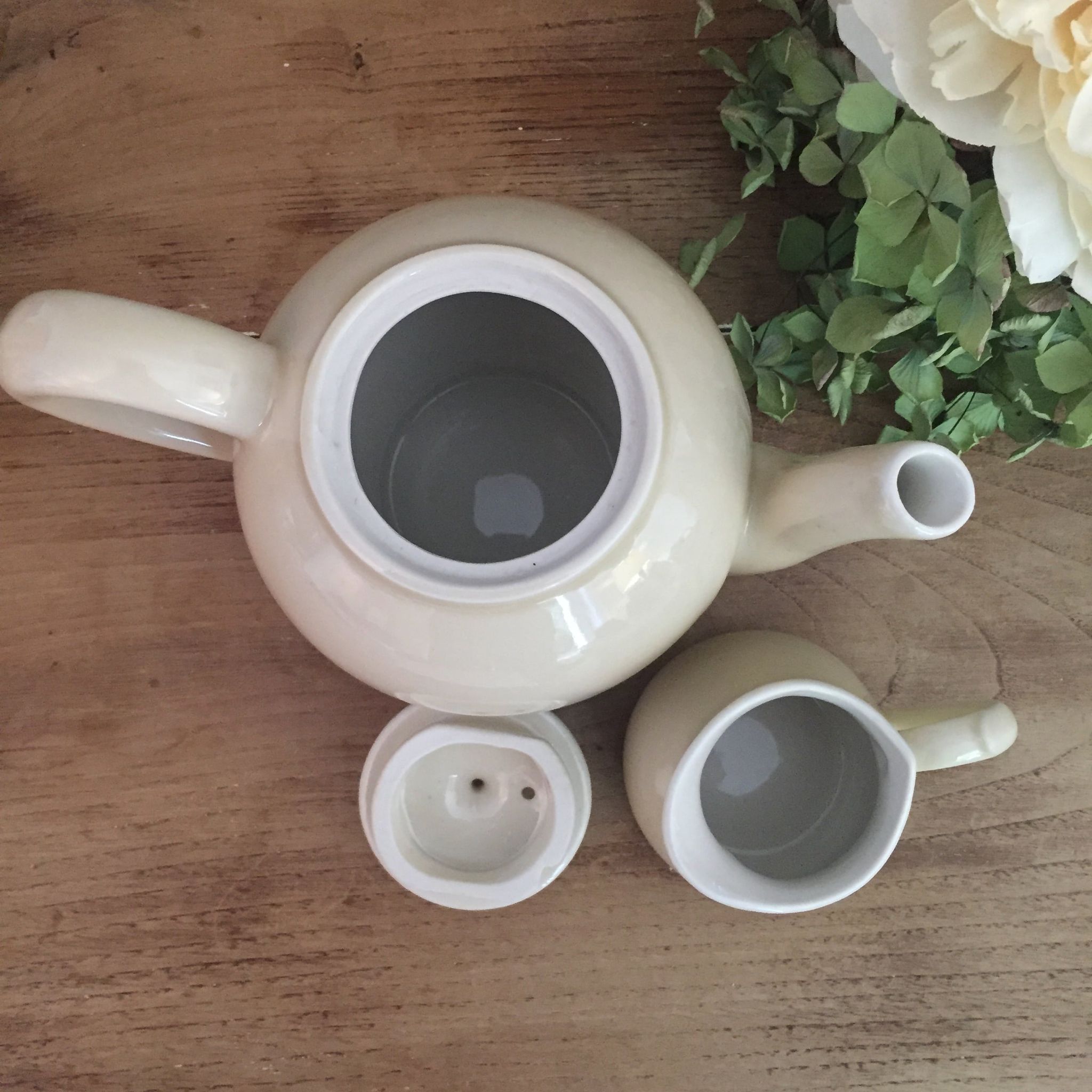 Teapot and vintage milk jar