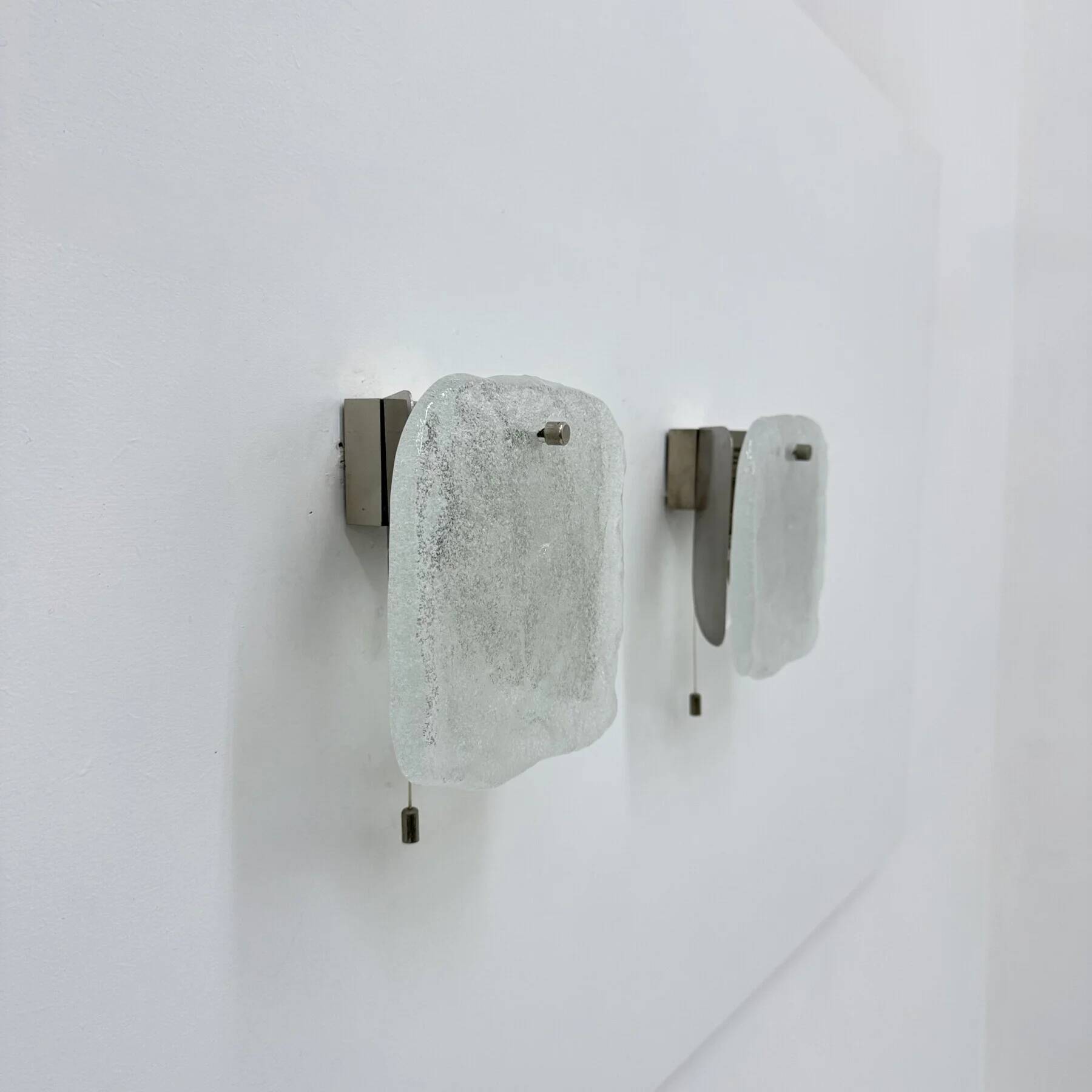 Set of 2 J.T. Kalmar ice glass wall lamps sconce, 1970s, Germany