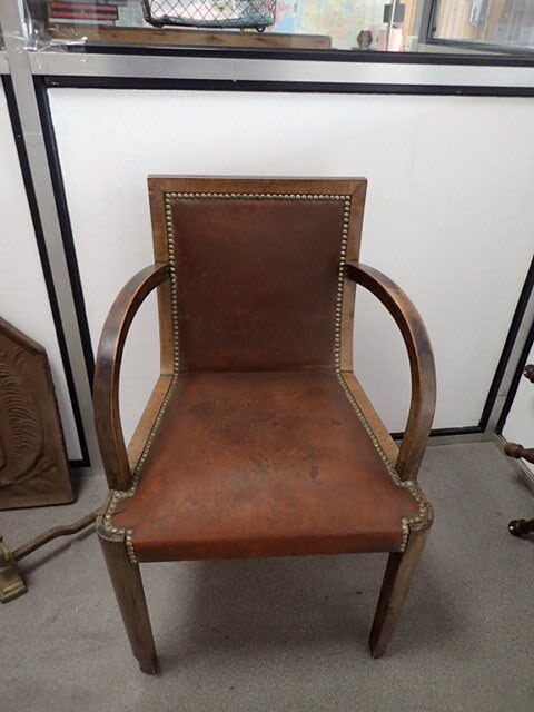 Paire de fauteuils bridge en cuir