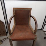 Paire de fauteuils bridge en cuir