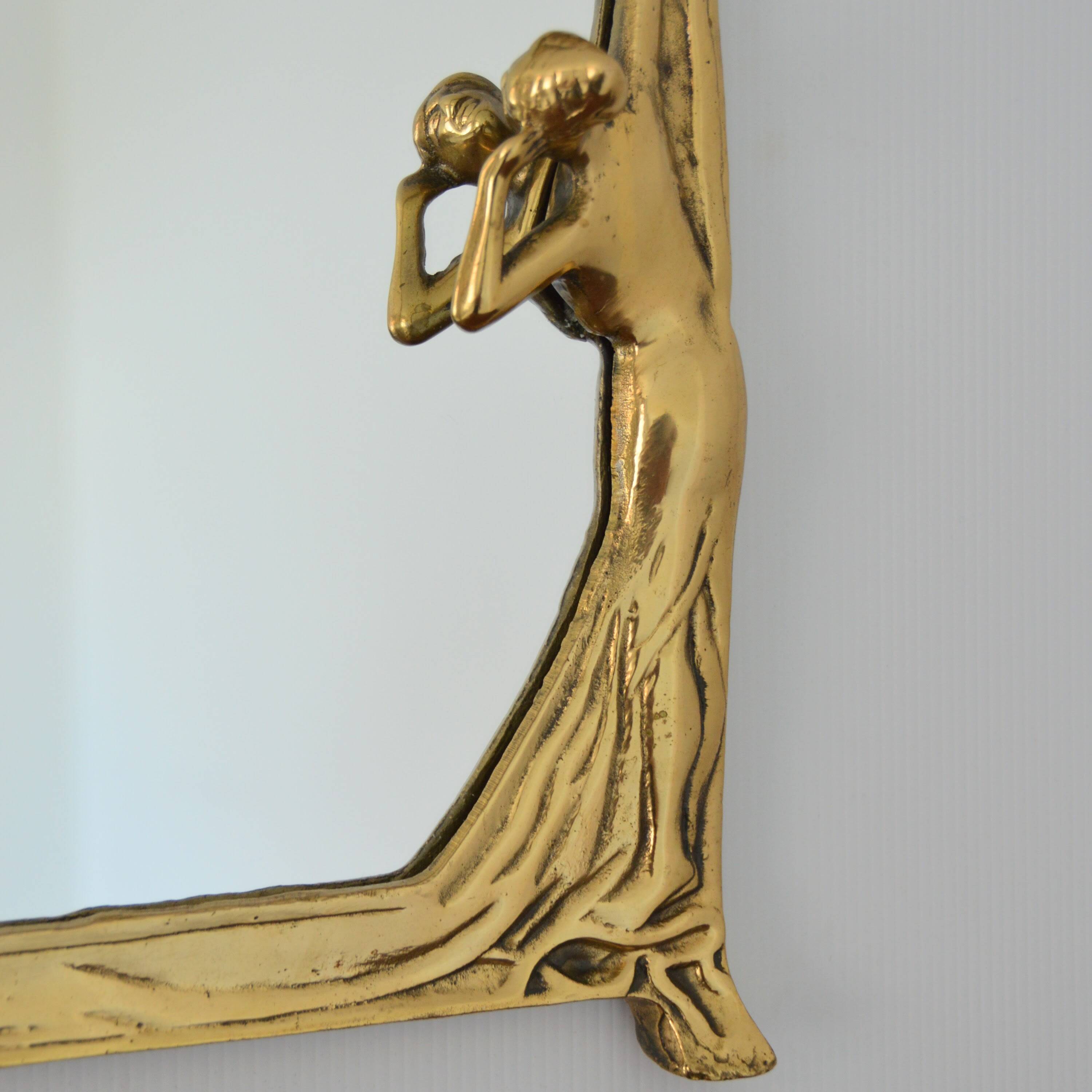 Vintage Art Nouveau Gilded Brass Wall Mirror