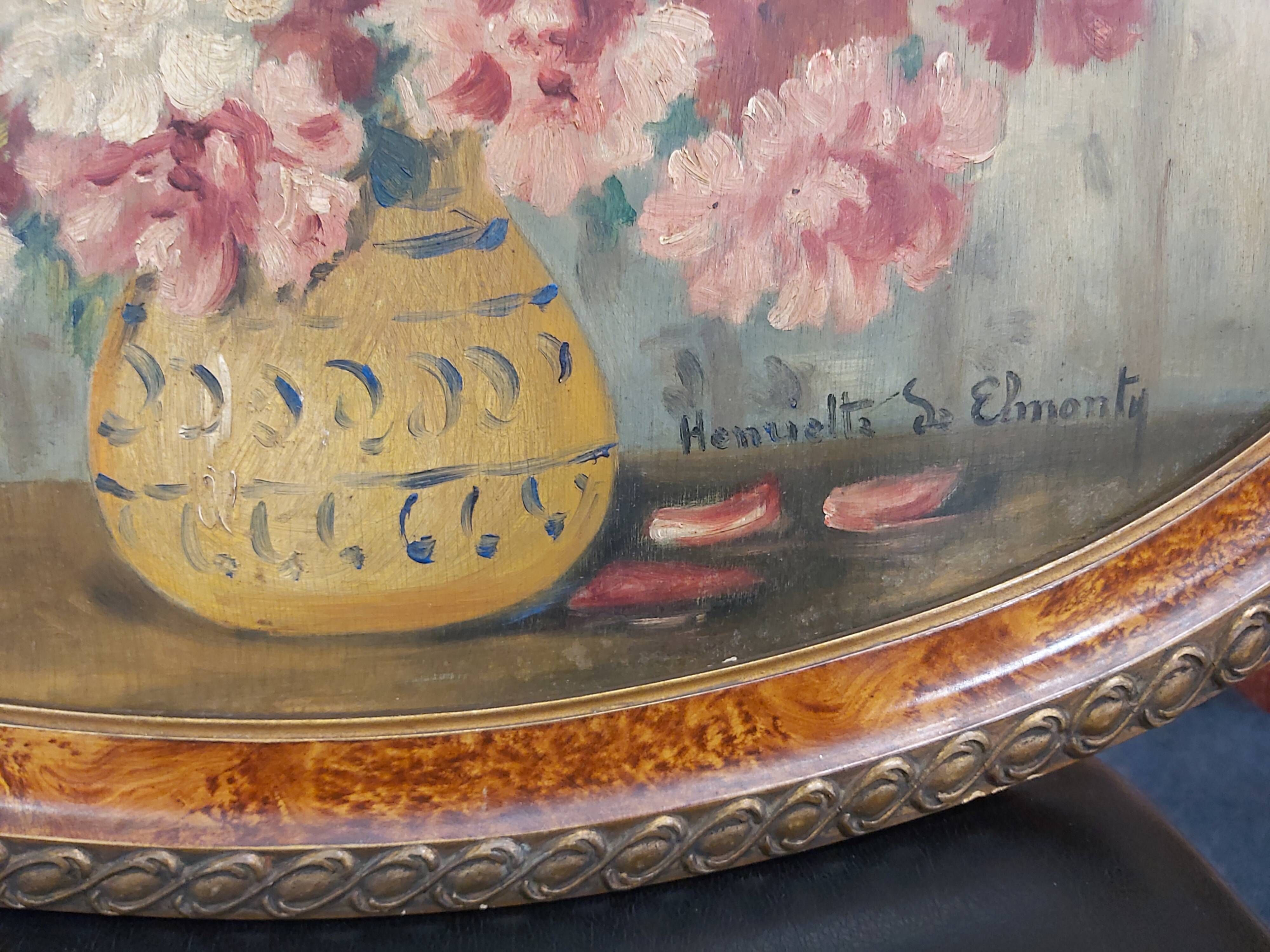 Oil on panel bouquet of flowers Henriette De Elmonty
