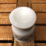 Set of 4 white opaline glass egg cups blue flower decor france vintage #a519