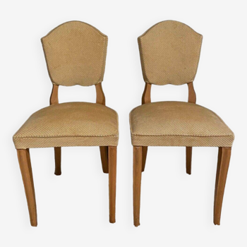 Pair of 1940 chairs in lemon wood, saber legs, velvet fabric