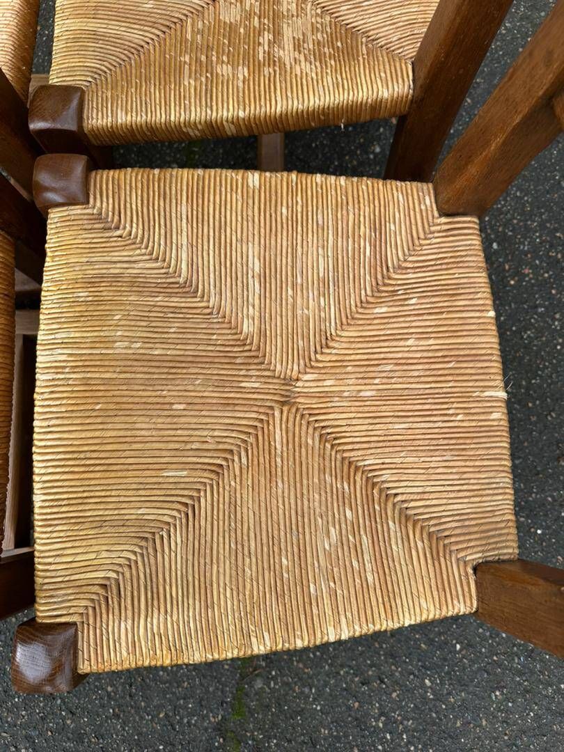 4 dining chairs made of solid wood with straw seats, farmhouse style, medium oak, 20th century, 110cm.