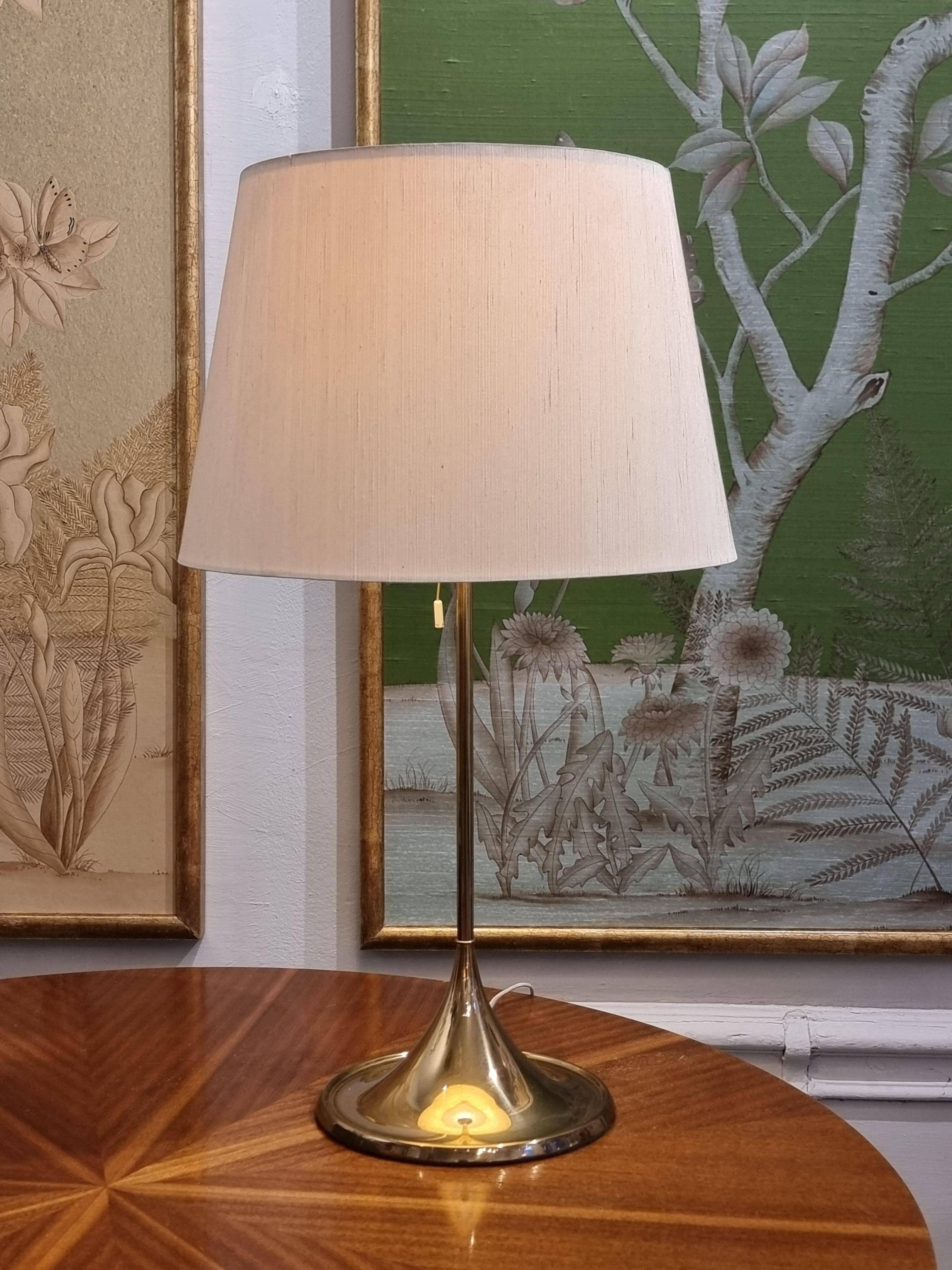 Bergboms brass table lamp, original shade, model B-024, Scandinavian Modern 1960s