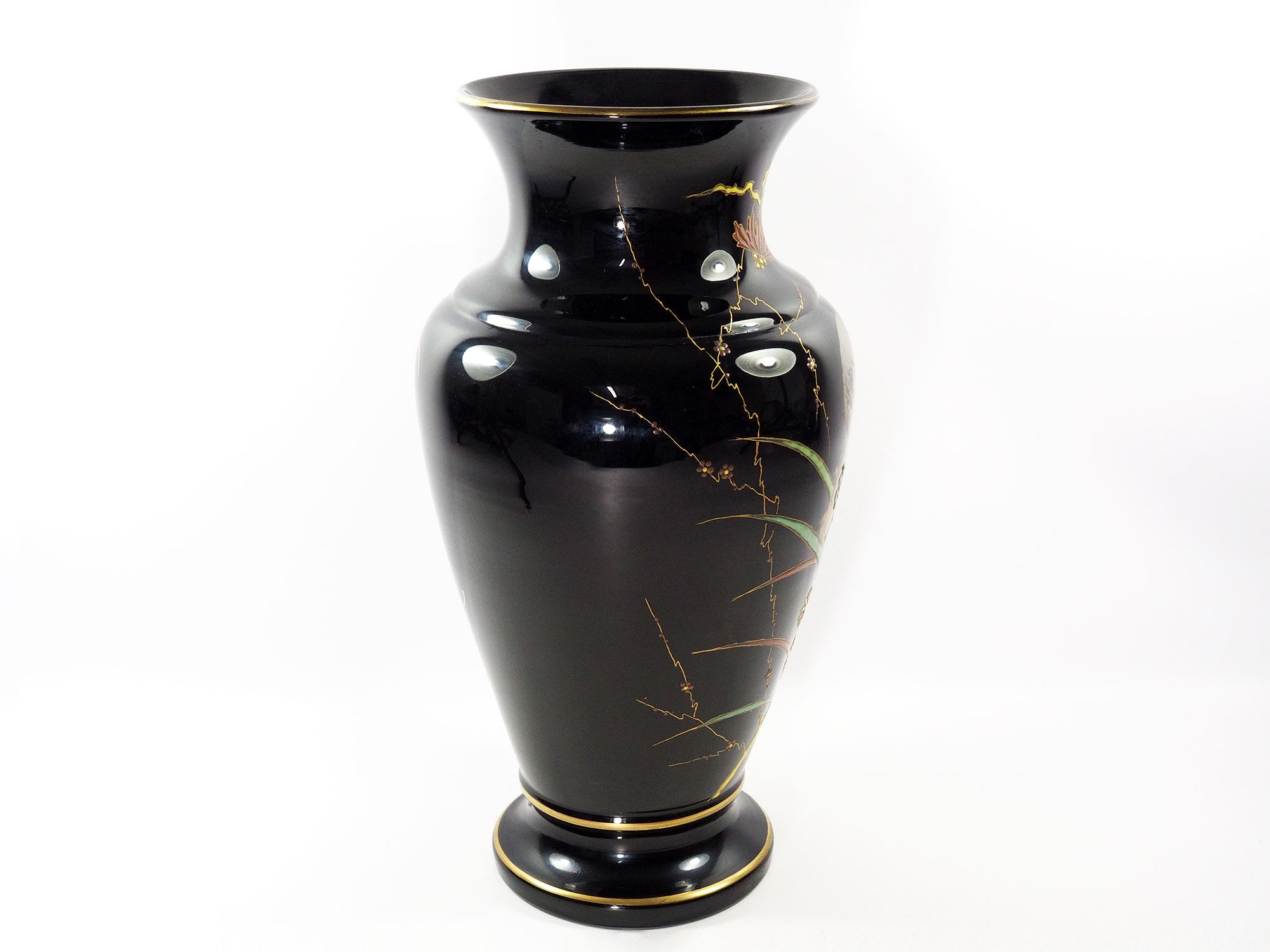Art Nouveau vase in gold and silver enamelled glass hand painted