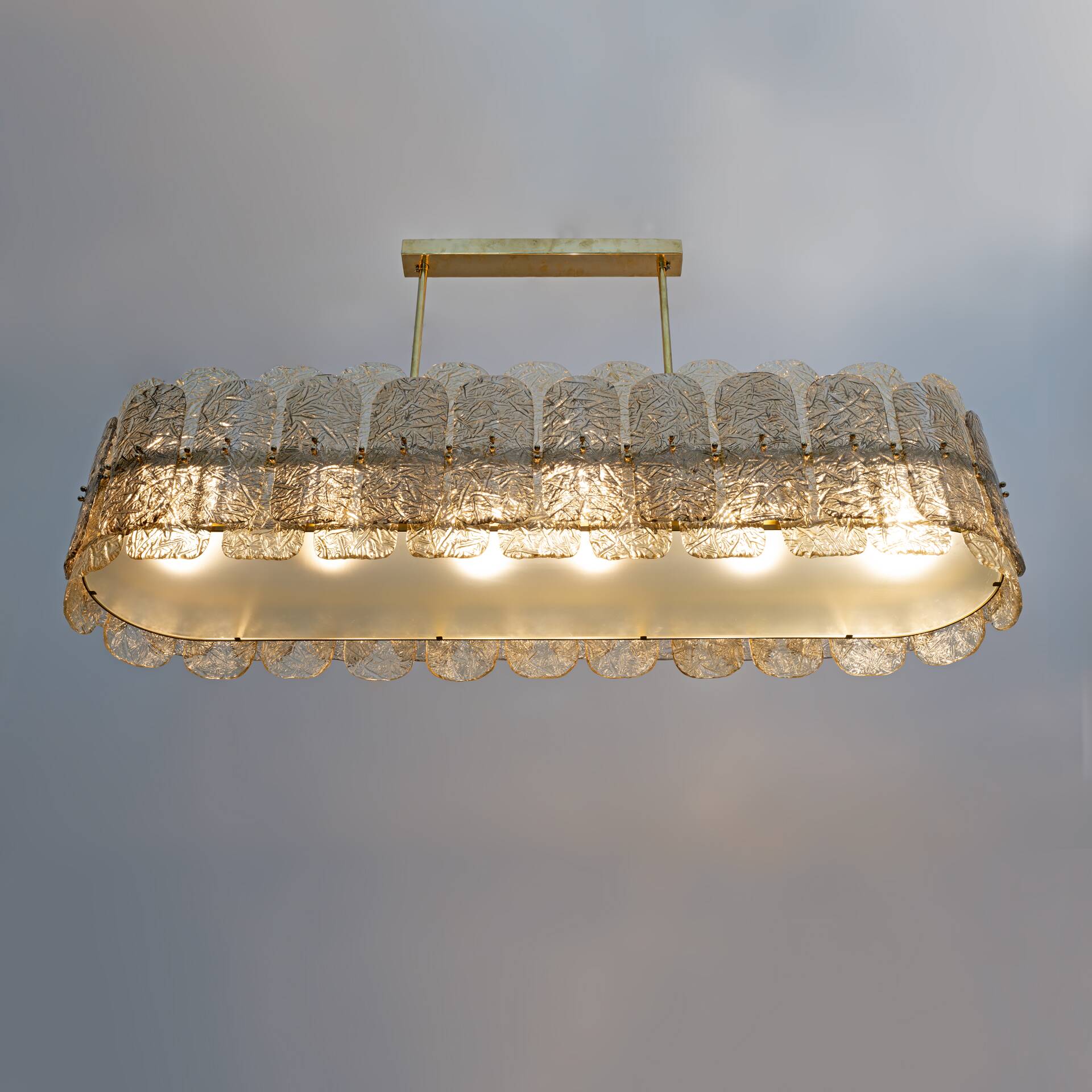 Mid-century Modern Stiyle Italian Brass and Murano Glass Chandelier