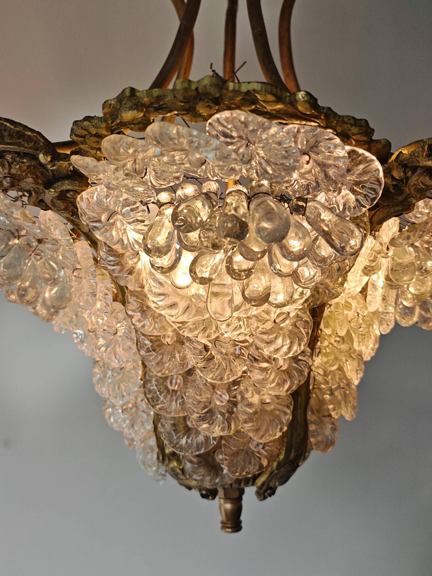Art Nouveau bronze chandelier with Murano glass flowers