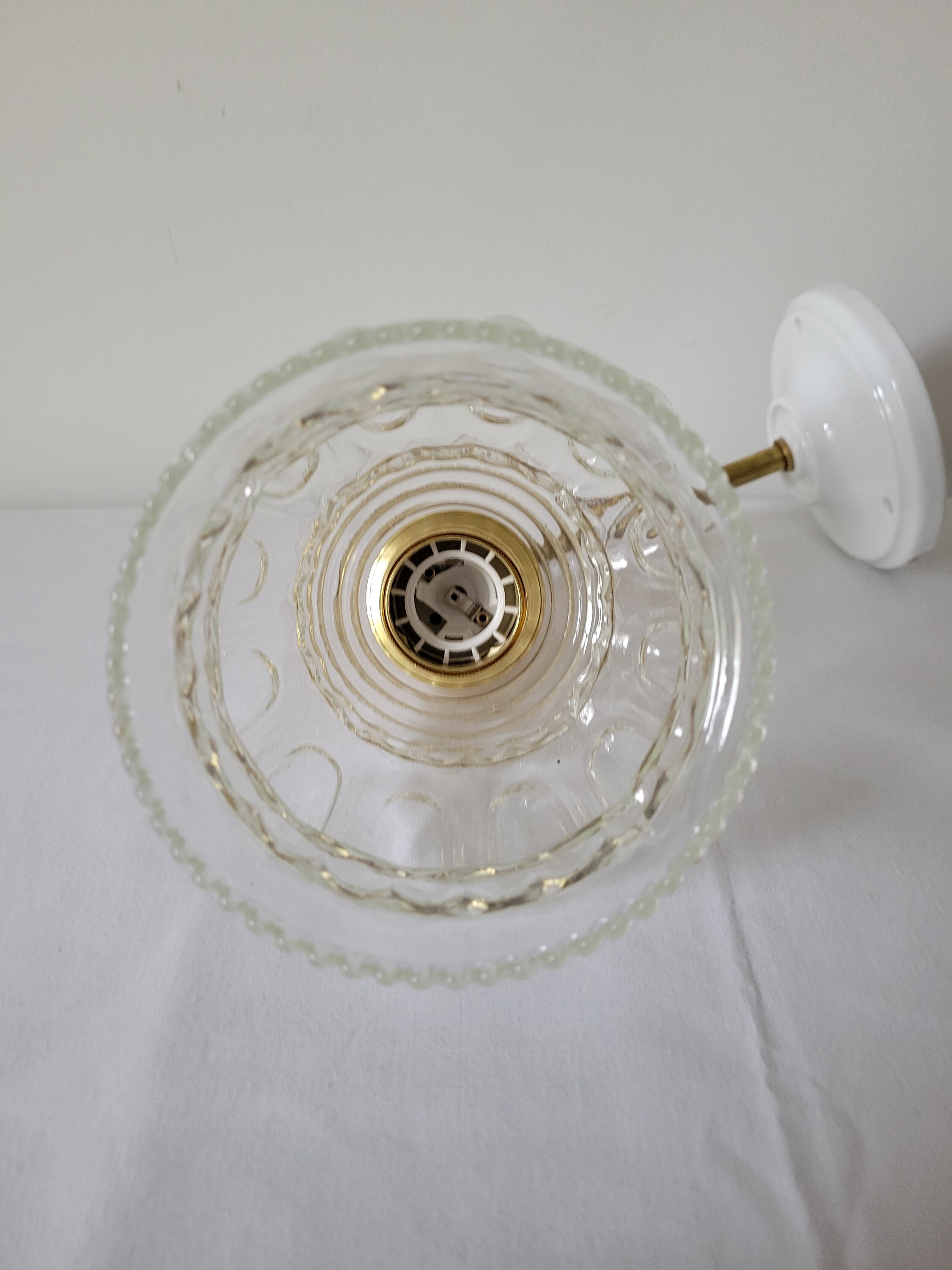 Porcelain, brass and glass wall lamp