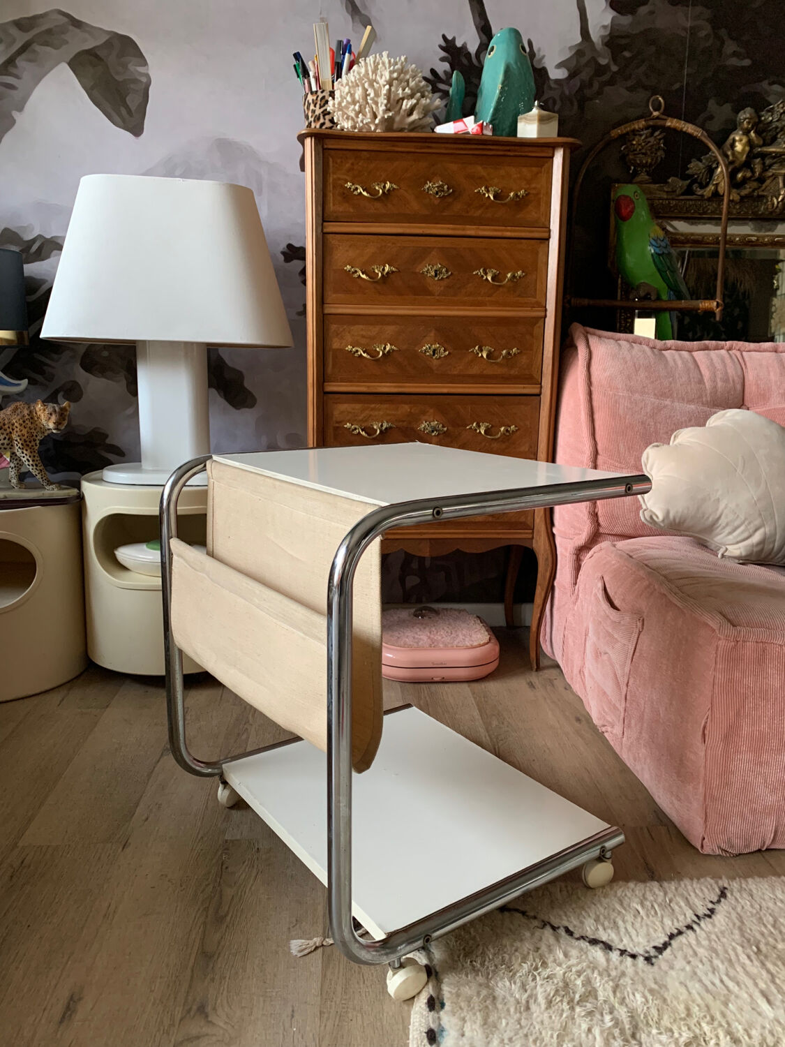 Chrome magazine holder coffee table from the 80s