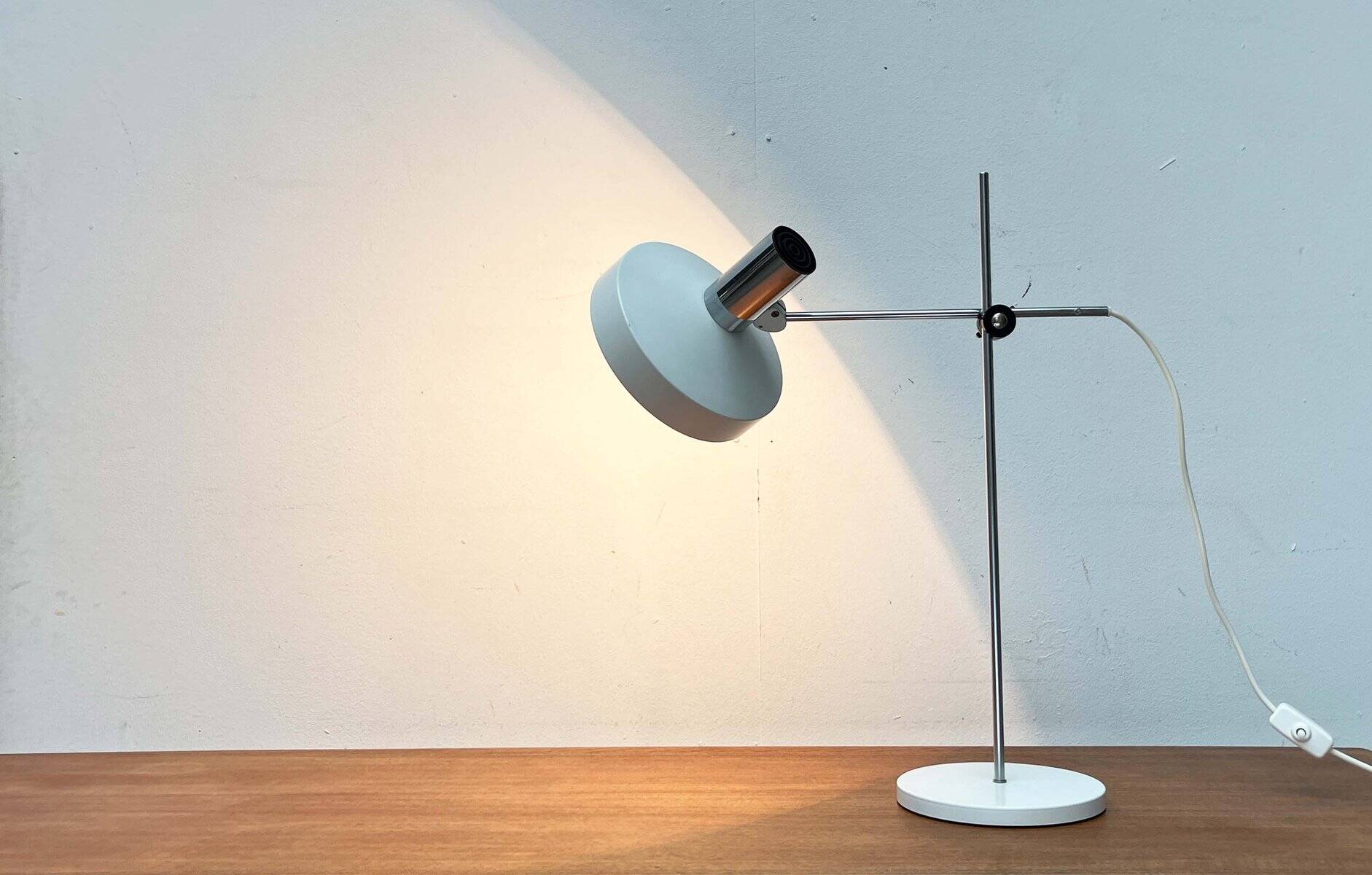 Mid-Century Modern German Minimalist White and Chrome Table Lamp from Kaiser Leuchten, 1960s
