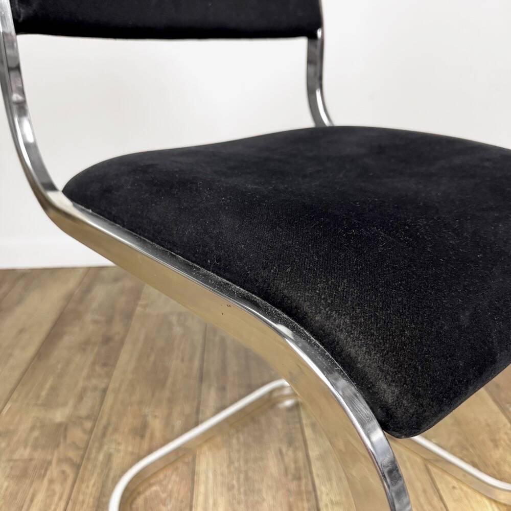 Chrome and black velvet sled chair from the 70s in Italy
