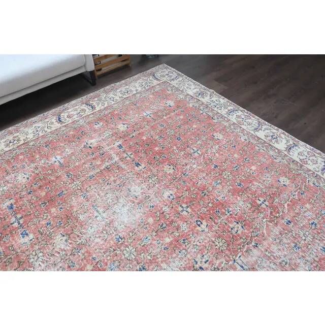1960s Vintage Persian Handmade Wool Cotton Light Red Area Rug 280x360
