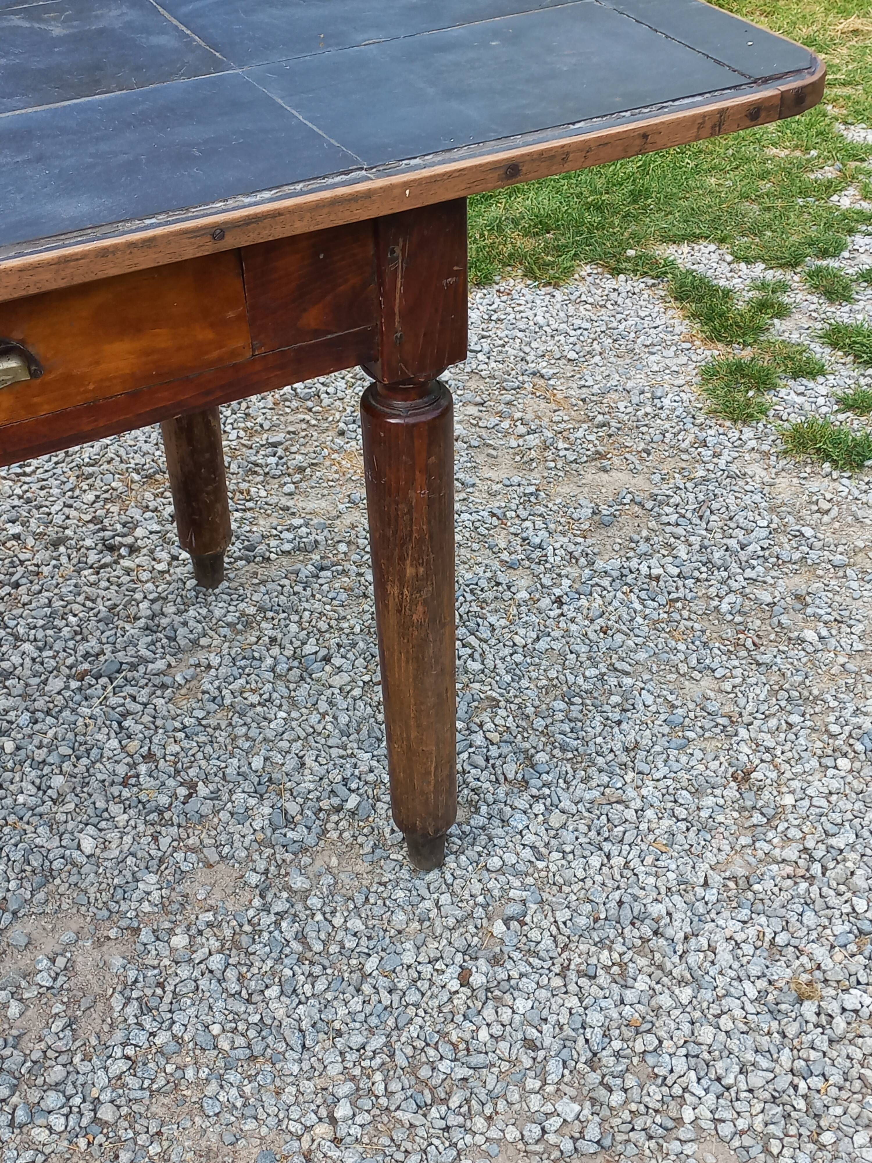 Farmhouse table, late 19th/early 20th century, 6 drawers, slate top 2