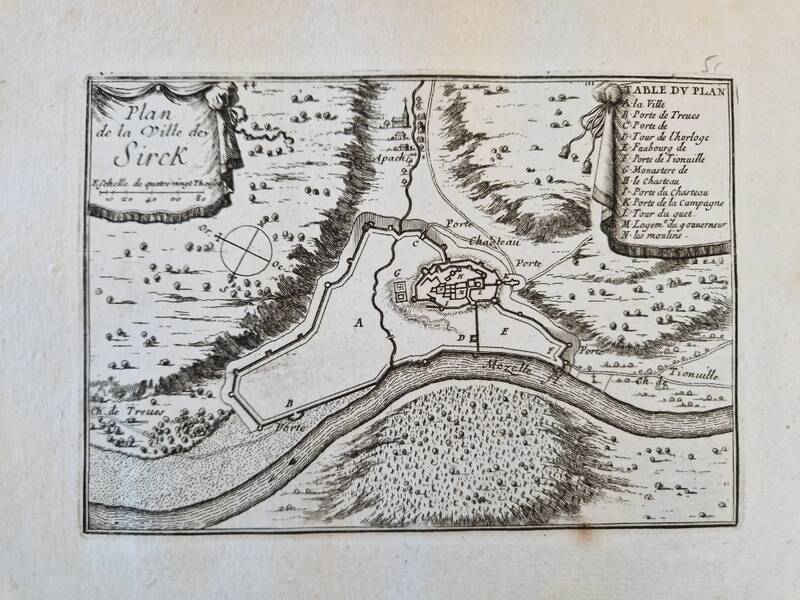 Gravure sur cuivre XVIIème siècle "Carte du gouvernement de Sirck" (Sierck les Bains)