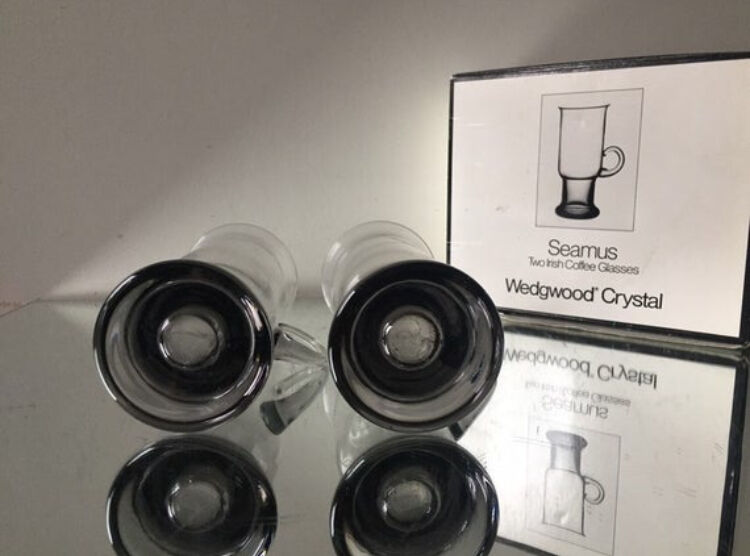 Wedgwood crystal set of 2 irish coffee glasses in smoke grey