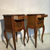 Pair of antique bedside tables with marble top and ceramic niche