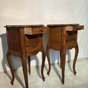 Pair of antique bedside tables with marble top and ceramic niche