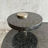 Memphis coffee table in black/gray granite and brushed stainless steel — sculptural double-tiered table in a postmodern 1980s style