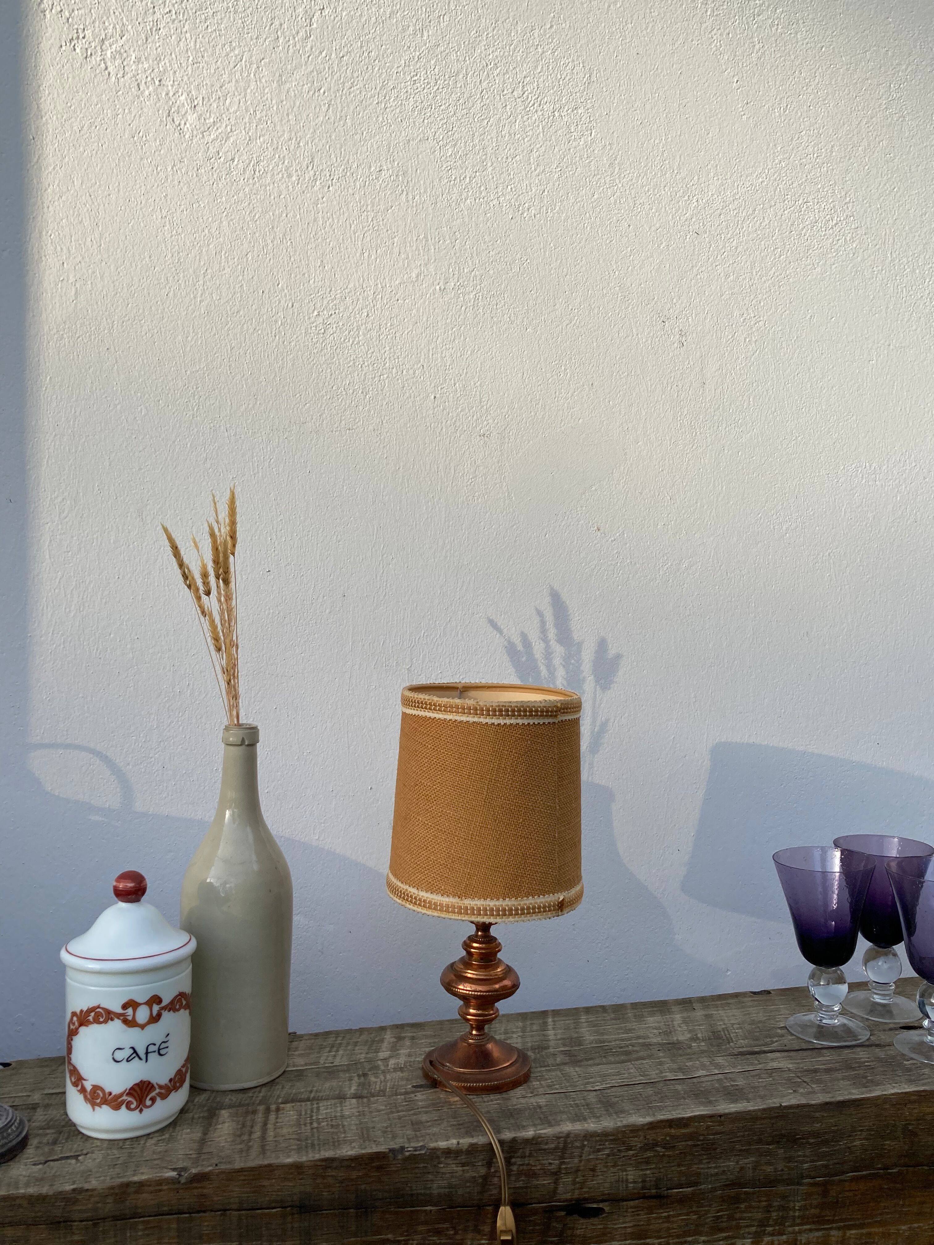 Copper lamp and fabric lampshade from the 70s