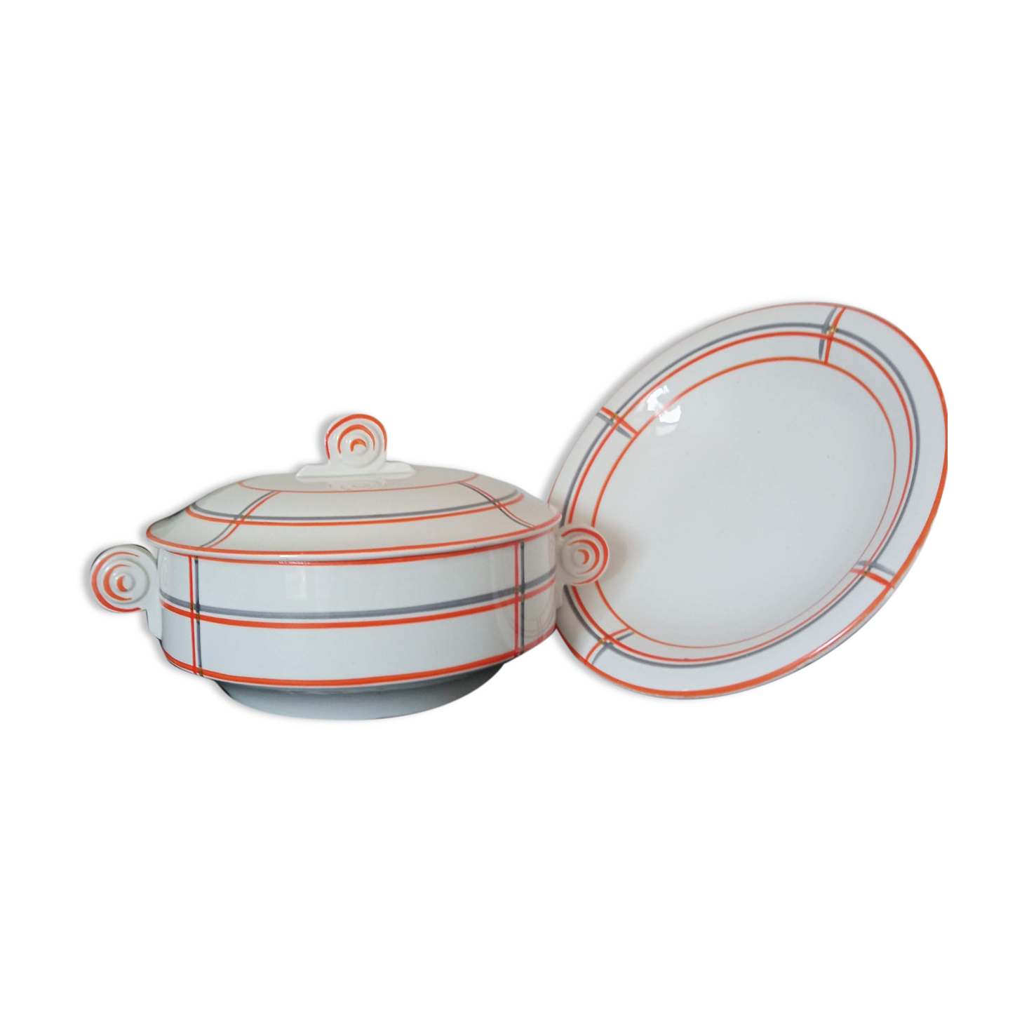 Jam service and antique onnaing ceramic compotier