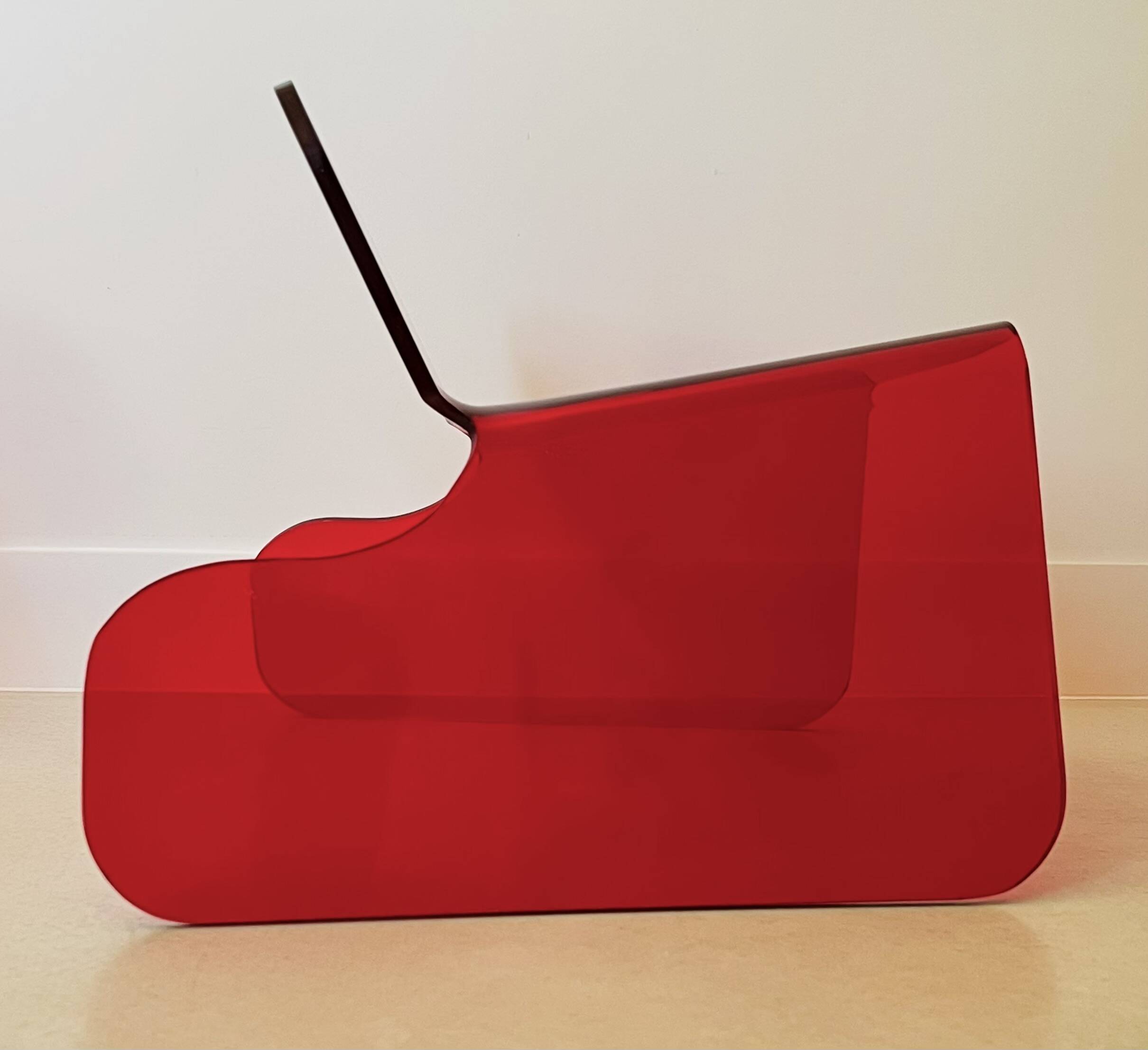 Red plexiglass chair, France 1970s