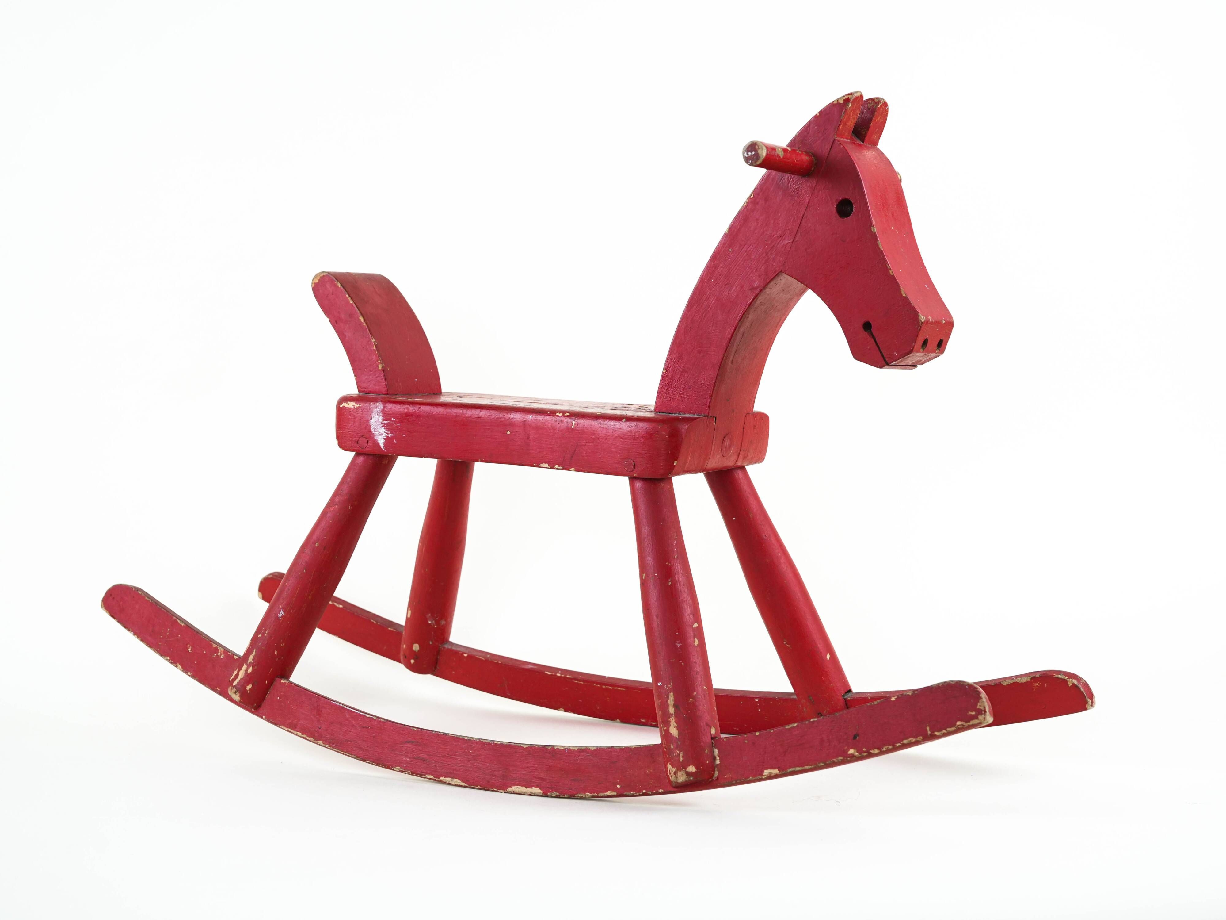 Kay Bojesen wooden rocking horse, red finish, Danish design, 1970s