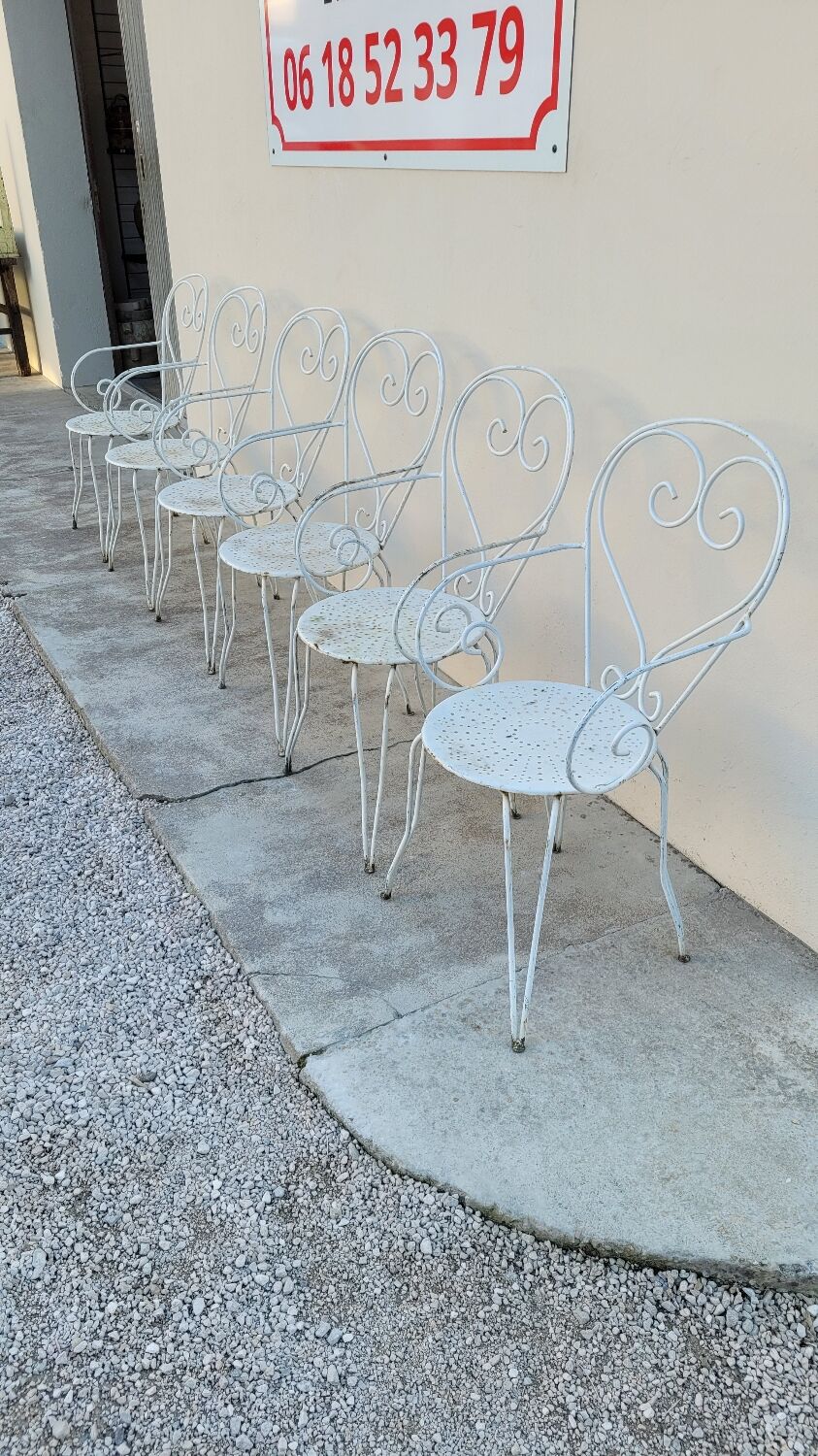 Salon de jardin série de 6 fauteuils en fer de jardin
