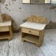 Pair of travertine bedside and rattan palm tree "vivai del sud"