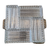 Large 6-piece aperitif tray in French molded rock crystal from the 50s and 60s